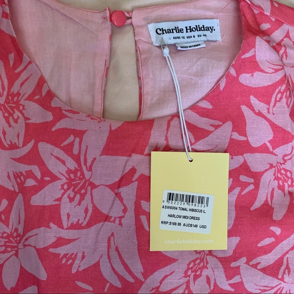 NEW Charlie Holiday "Harlow" Linen Floral Dress w/ Flutter Sleeves & Open Back - Picture 11 of 11